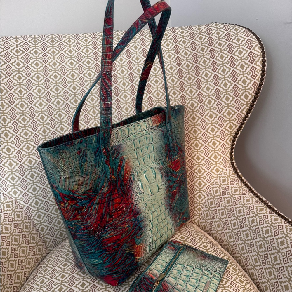 Brahmin Teal and Red Tote Bag